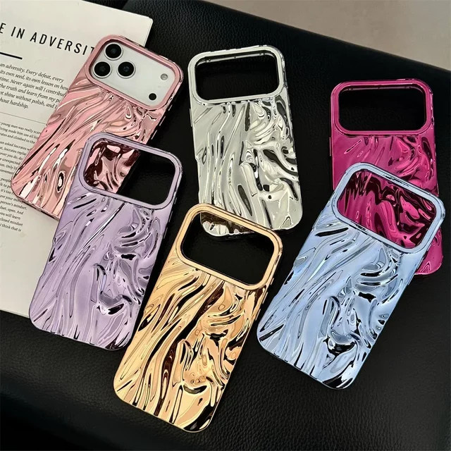 Goldene 3D Water Ripple Schutzhülle für Apple iPhone 17 Air 16E 16 15 14 13 12 11 Pro Max aus galvanisiertem TPU Soft Cover - Bild 1