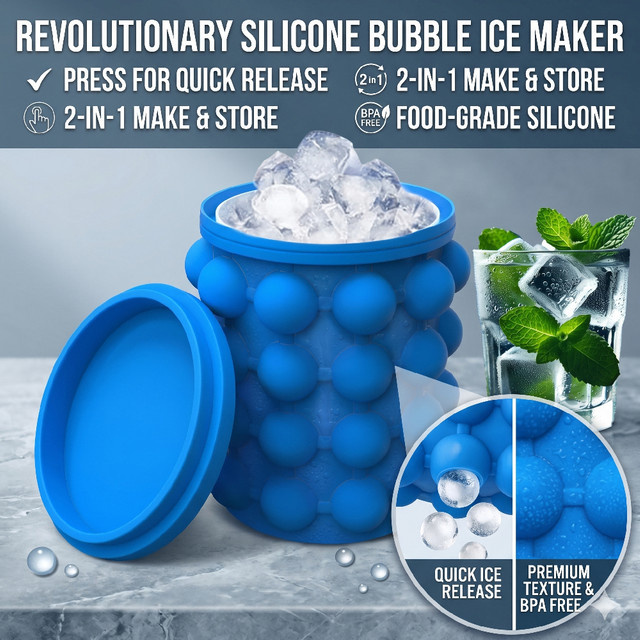 XMSJ 2-in-1 Silikon-Eisbehälter und Eiswürfelform in Blau für Whiskey und Bier - Bild 1