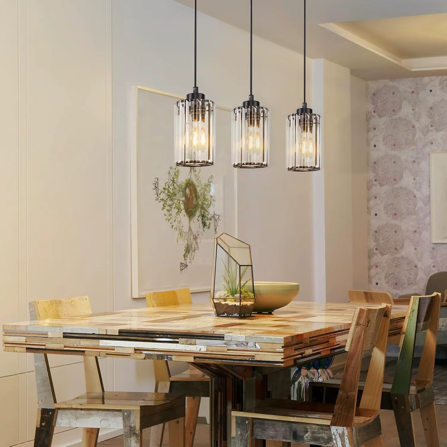 Moderne Kristall Pendelleuchte in Transparent mit schwarzem Metallgestell, 1-flammige Hängelampe für Esstisch, Wohnzimmer, Küche oder Schlafzimmer, E27 Fassung (ohne Leuchtmittel) - Bild 6
