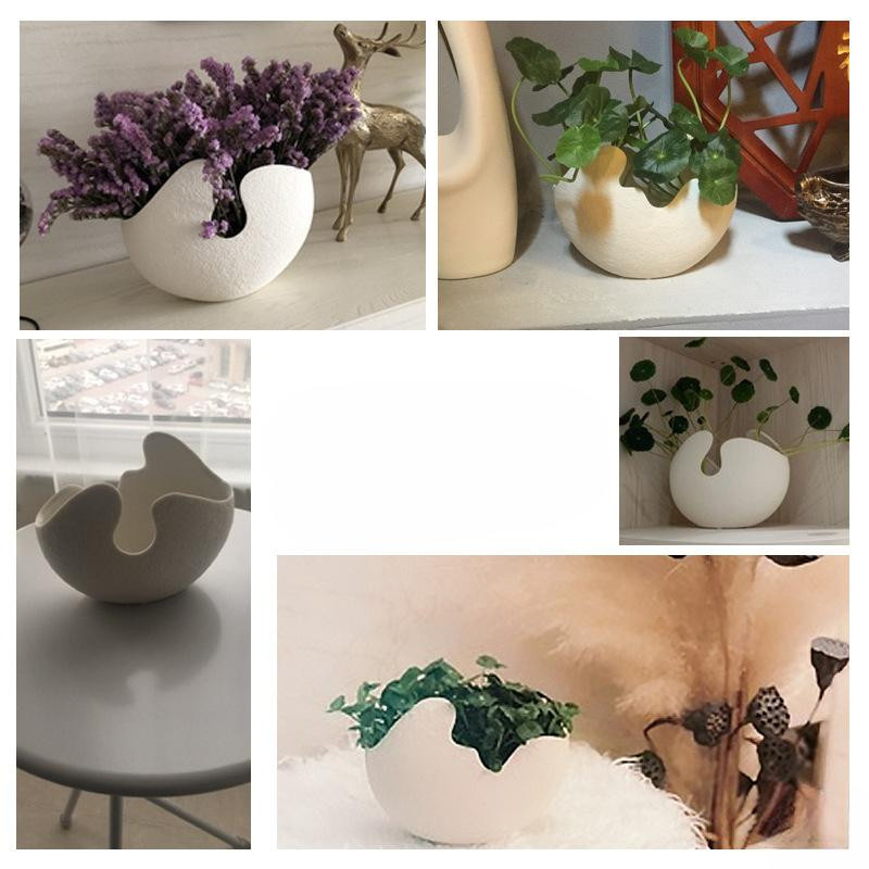 Moderne Keramikvase von Yiran Furniture in Weiß mit Ornamenten aus Porzellan, Höhe: 22 cm, Breite: 28 cm - Bild 3