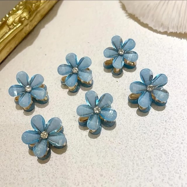 Blumenförmige Haarspangen, Kunstperlen, blau, Kinder, Frauen, Mädchen - Bild 1
