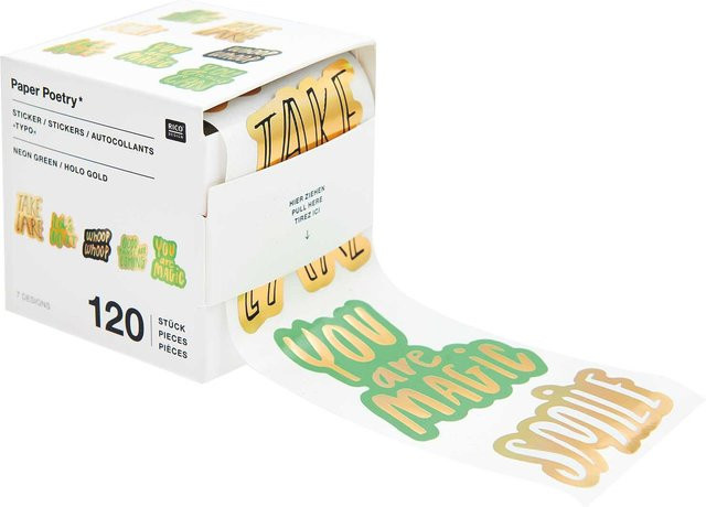 Rico Design Paper Poetry Sticker Typo Ø 5 cm, 120 Stück auf der Rolle - Bild 1