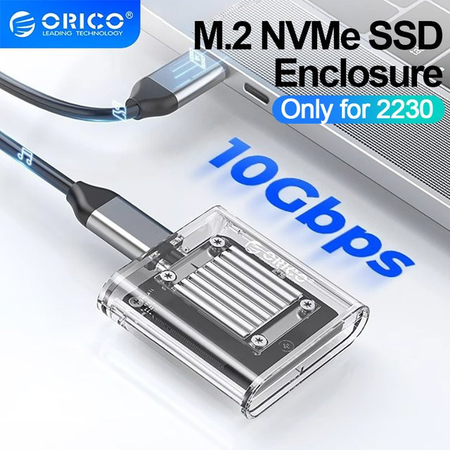 ORICO M.2 NVMe SSD-Gehäuse 2230 mit USB Typ C, 10 Gbit/s externer Adapter, transparent/grau - Bild 1
