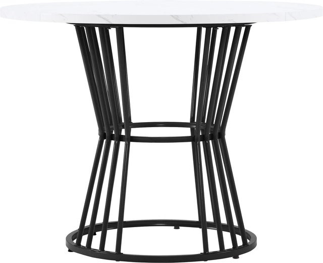 okwish Esstisch mit Marmormusterung und stabilem Metallrahmen in Schwarz, Durchmesser: 90 cm, Höhe: 75 cm - Bild 1
