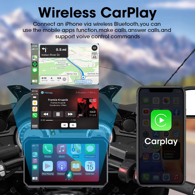 Jansite 5 Zoll Motorrad-Navigationssystem mit TPMS, IPX7 wasserdichter drahtloser CarPlay und Android Auto Display-Monitor in Schwarz - Bild 2