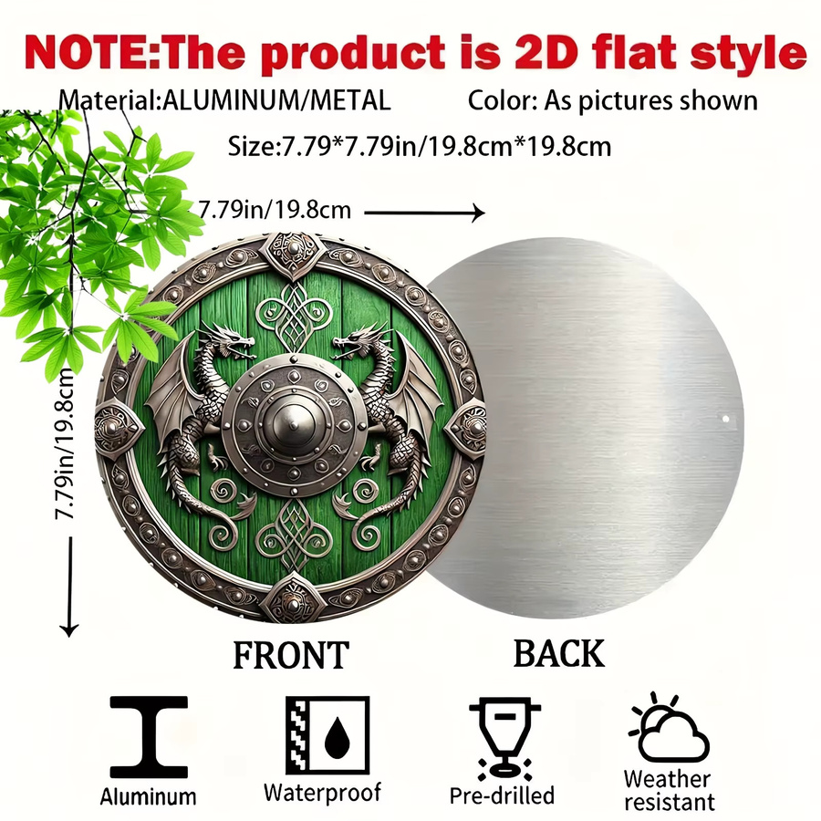 HELLOYOUNG Shield Viking Metall-Wanddekoration – Runde nordische Wandplakette mit Drachen- und Helmdesign in Antikgrün und Silber, Durchmesser: 20,3 cm - Bild 2