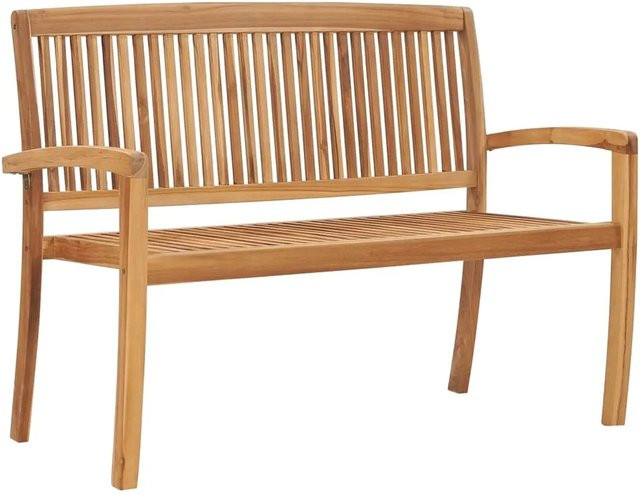vidaXL Gartenbank 2-Sitzer aus Teak-Hartholz in Braun, stapelbar mit Armlehnen und Latten-Design, Breite: 128,5 cm, Tiefe: 57,5 cm, Höhe: 90,0 cm - Bild 1
