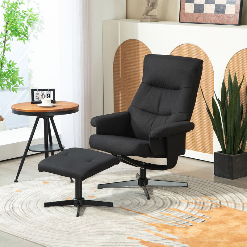 HOMCOM Relaxsessel mit Hocker in Schwarz mit Samtoptik, drehbarer Liegesessel mit Wippfunktion und Liegefunktion für Wohnzimmer und Schlafzimmer - Bild 2