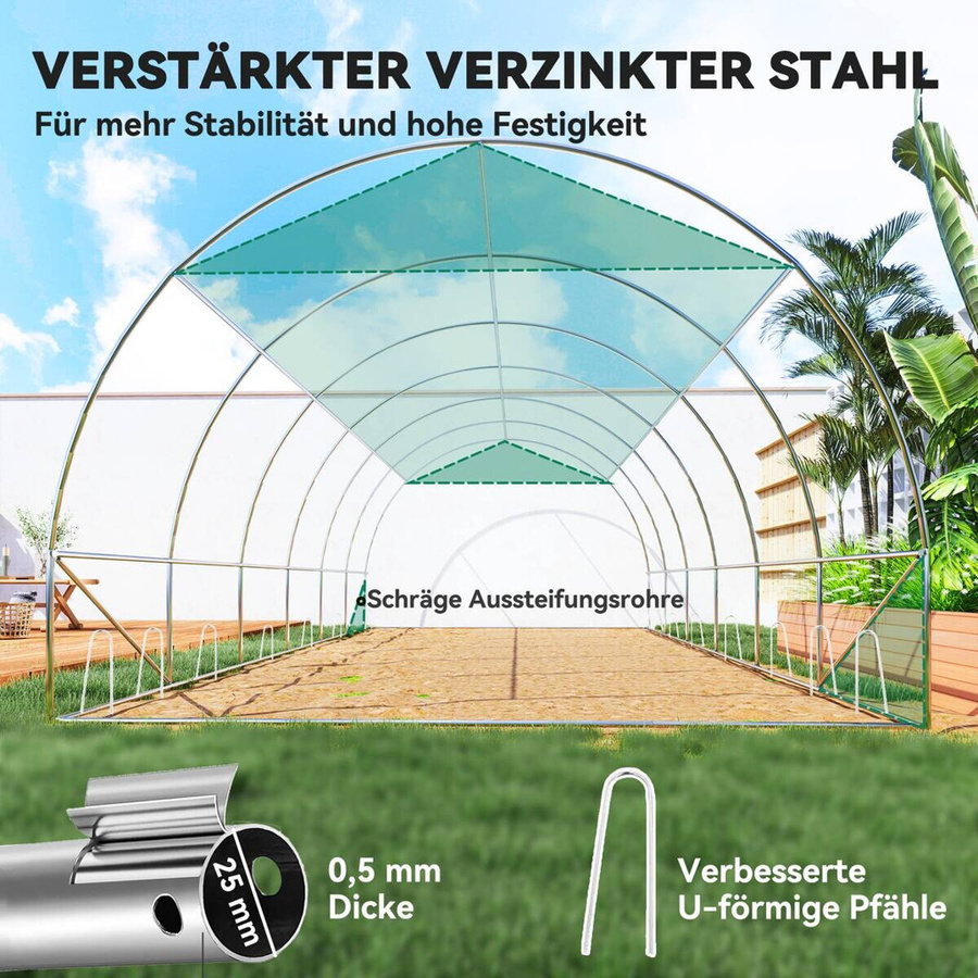 Outsunny Foliengewächshaus Grün B/H/L: 300 x 200 x 600 cm mit Reißverschlusstür und Erdankern - Bild 5