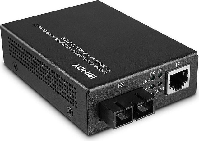 LINDY Medienkonverter Ethernet LAN zu Glasfaser GigE 1000Base-FX 100Base-TX Schwarz - Bild 1