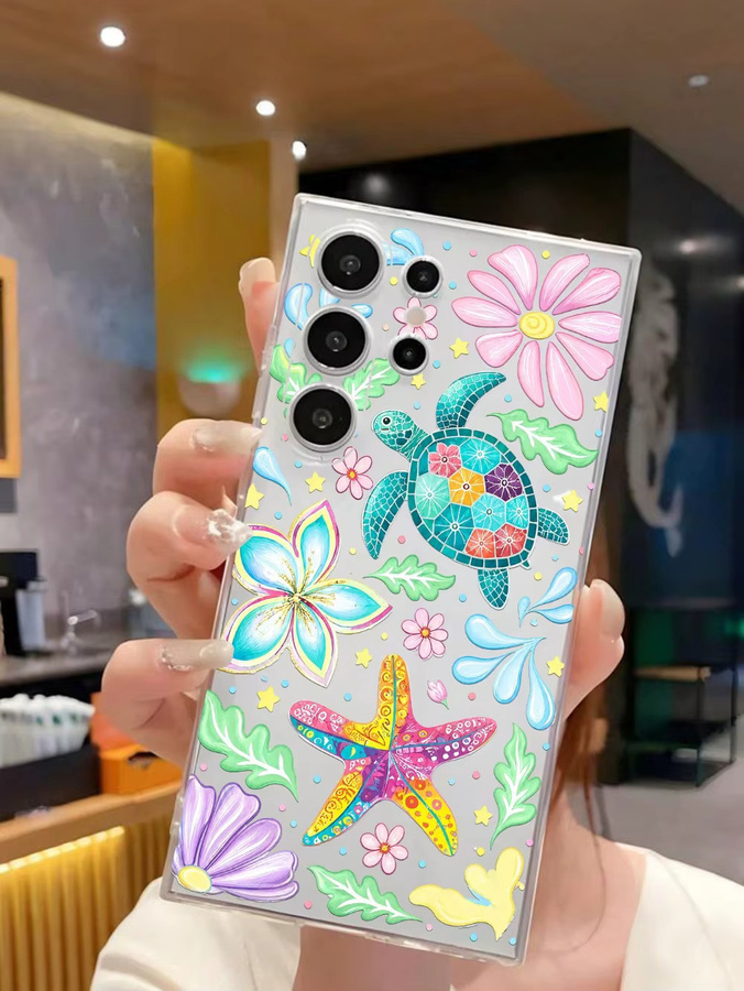 Weiche Handyhülle mit Schildkröten, Blumen und Seestern für Samsung Galaxy S26, S25, S24, S23, S22, S21 und weitere Modelle, Multicolor - Bild 4