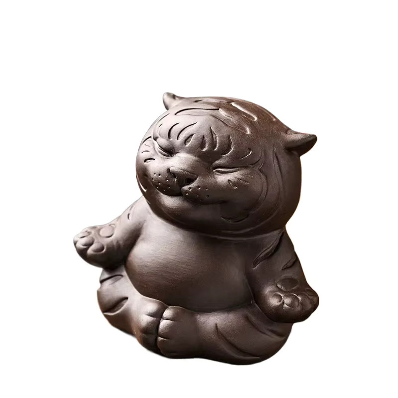 Handgemachte Tiger-Statue aus brauner Keramik als dekorative Tee-Figur im orientalischen Stil - Bild 5