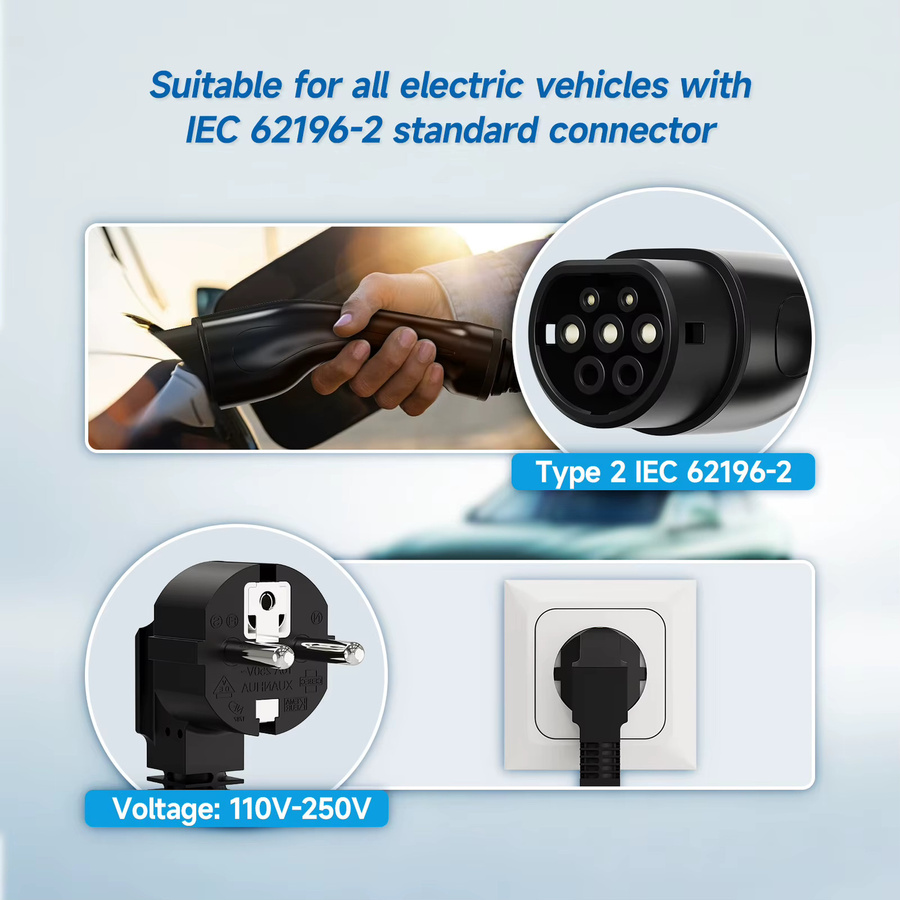 AFYEEV Tragbares Typ 2 EV-Ladegerät für Elektroautos mit 3600 W, WiFi und Bluetooth App-Steuerung, Schwarz - Bild 4