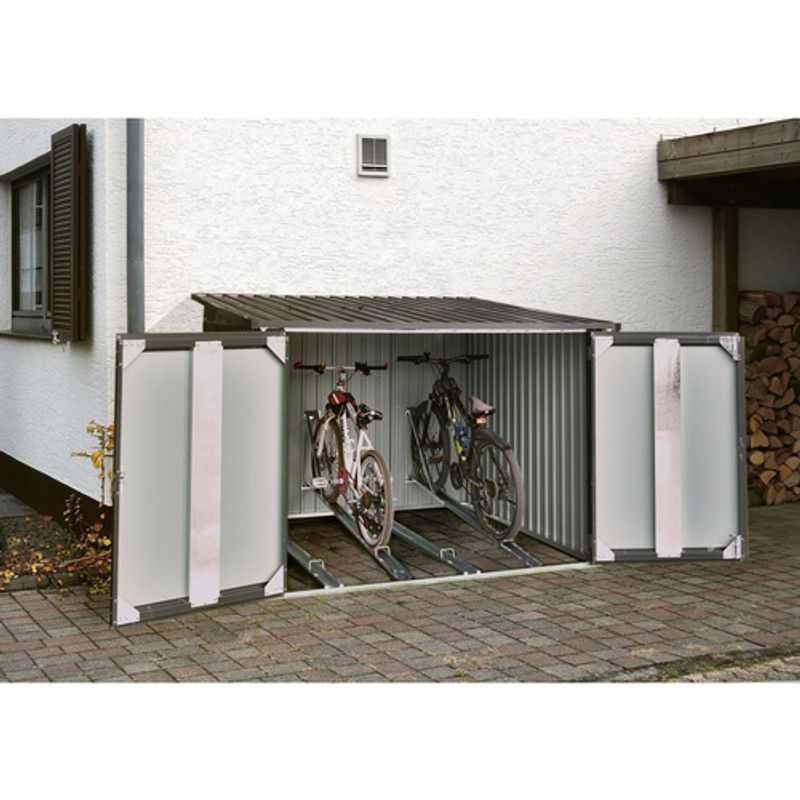 Floraworld Fahrradgarage mit Schrägdach aus Stahlblech, Anthrazit/Grau, B/H/T: 206,5 x 163 x 204 cm - Bild 2