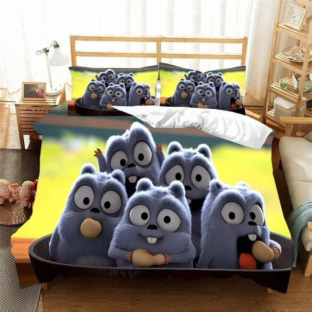 3D Grizzy und die Lemminge Bettwäsche-Set für Kinder in Blau, bestehend aus Bettbezug und Kissenbezug aus Mikrofaser, Breite: 133 cm, Länge: 70 cm - Bild 1