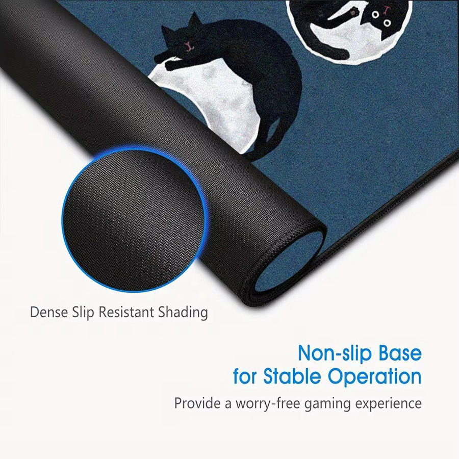 Mairuige Gaming-Mauspad XXL mit niedlicher Katze in Blau als minimalistische Schreibtischunterlage - Bild 5