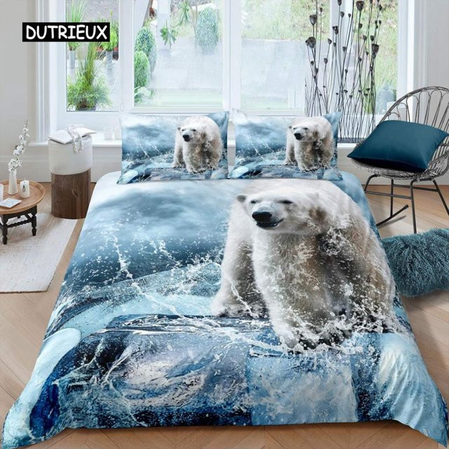 Wucifang Bags Bettwäsche-Set Eisbär mit Tierprint in Blau, 3-teilig aus Mikrofaser, B/H: 140 x 200 cm - Bild 1