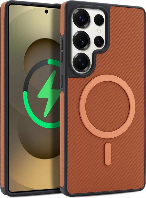 MagSafe Schutzhülle mit Kohlefaser-Textur für Samsung Galaxy S26 Ultra S25 S24 S23 S22 Plus in Schwarz mit weichem Innenfutter und Anti-Drop-Schutz - Bild 1