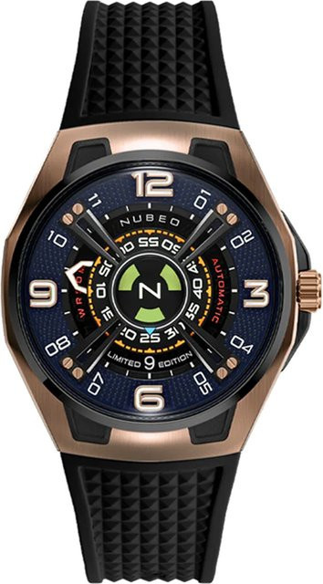 Nubeo Herrenuhr Automatik, Edelstahl, Tonneau, 44 mm, Silikon, Schwarz, 5 ATM - Bild 1