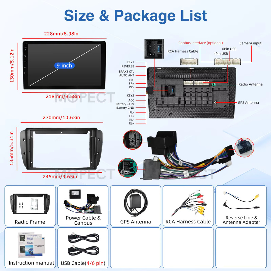 MOPECT 9-Zoll Android 15 Autoradio für Seat Ibiza 6J 2009-2013 mit 4+64G Speicher, CarPlay, GPS, WiFi, Bluetooth, DAB und Rückfahrkamera in Schwarz - Bild 5