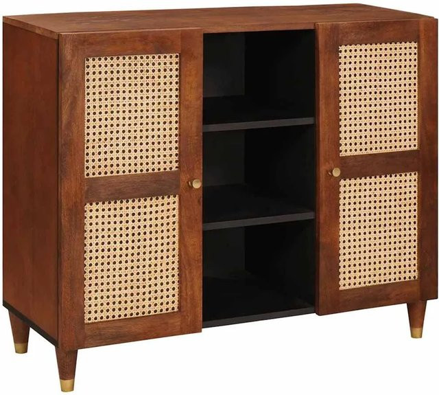 vidaXL Medienstorage Schrank aus Mango-Holz mit Rattan in Braun B/T/H: 90 x 33,5 x 75 cm - Bild 1