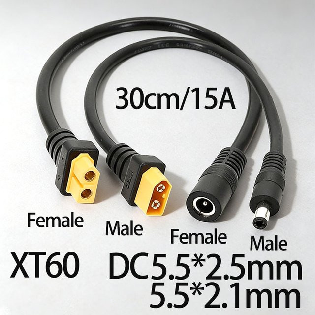 JCD Adapterkabel XT60 auf DC5521 5,5 x 2,5 mm, 1,5 AWG, Schwarz, Länge: 0,3 m - Bild 1