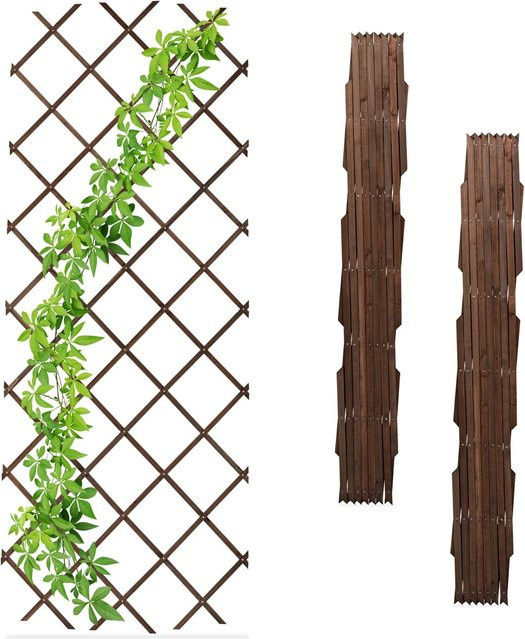 Relaxdays Rankgitter aus Tannenholz in Braun, ausziehbar, 3er Set, Höhe: 180 cm, Breite: 90 cm, Tiefe: 1 cm - Bild 1
