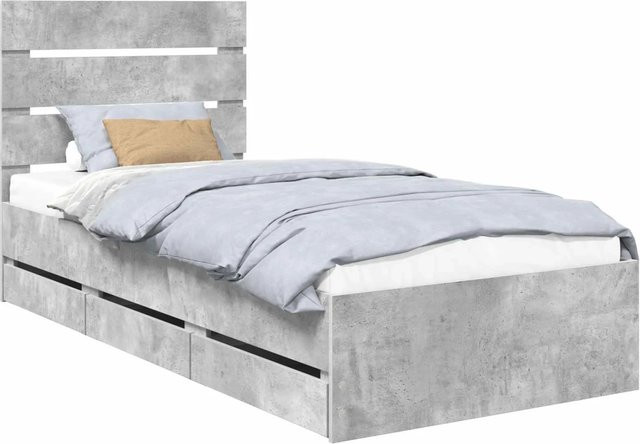 vidaXL Bettrahmen mit Kopfteil aus Holzwerkstoff in Betongrau, B/T/H: 90 x 190 cm - Bild 1
