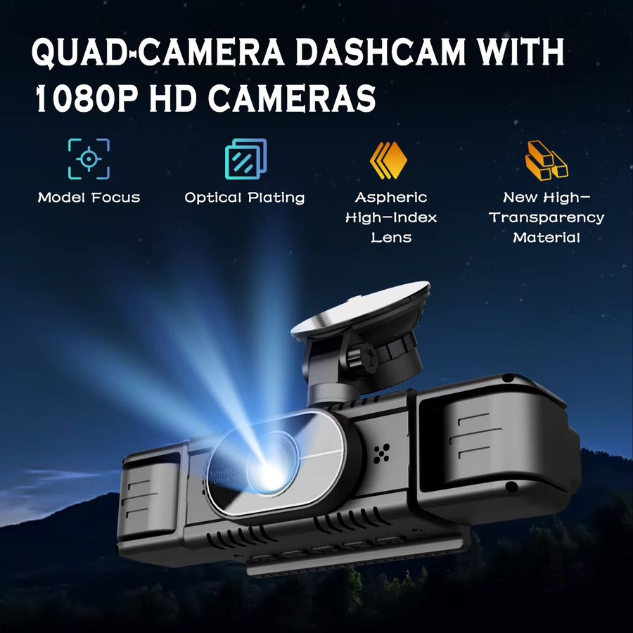 BCUOZ 4-Kanal Dashcam mit 1080P Full HD Frontkamera, 720P Seiten- und Rückkameras, Panoramablick, Super-Nachtsicht und 24-Stunden-Parküberwachung in Schwarz - Bild 5