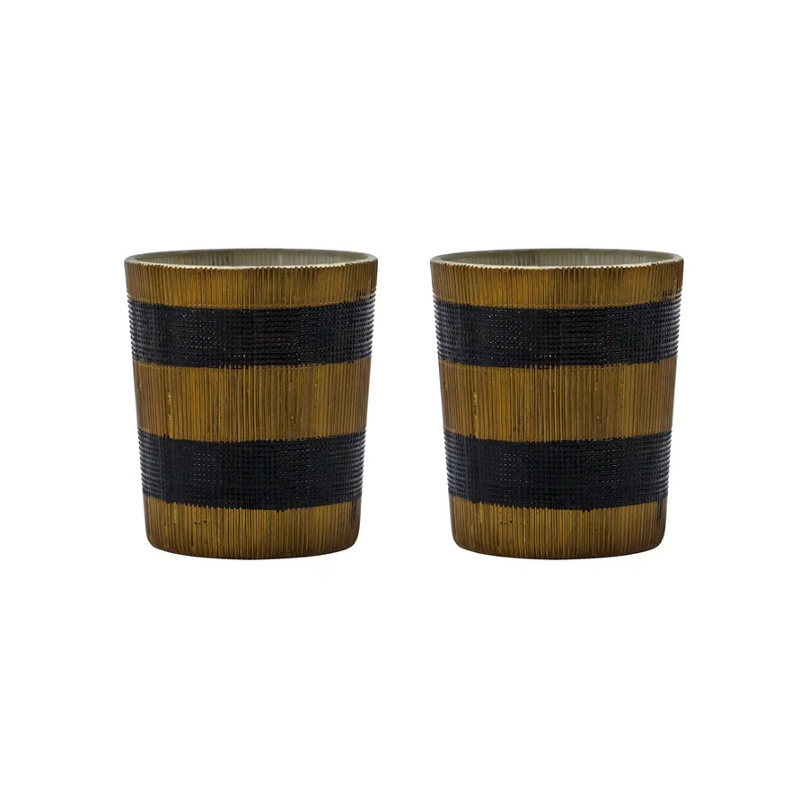 House Doctor Teelichthalter Stripe in Braun und Schwarz aus Glas mit Streifenmuster, 2 Stück, Durchmesser: 7,5 cm - Bild 1