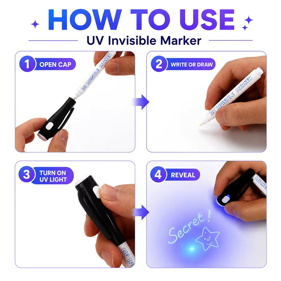 12 Stück UV-Licht unsichtbare Marker mit verschwindender Tinte, weiße Schreibstifte für Kunst, DIY und Bürobedarf - Bild 3