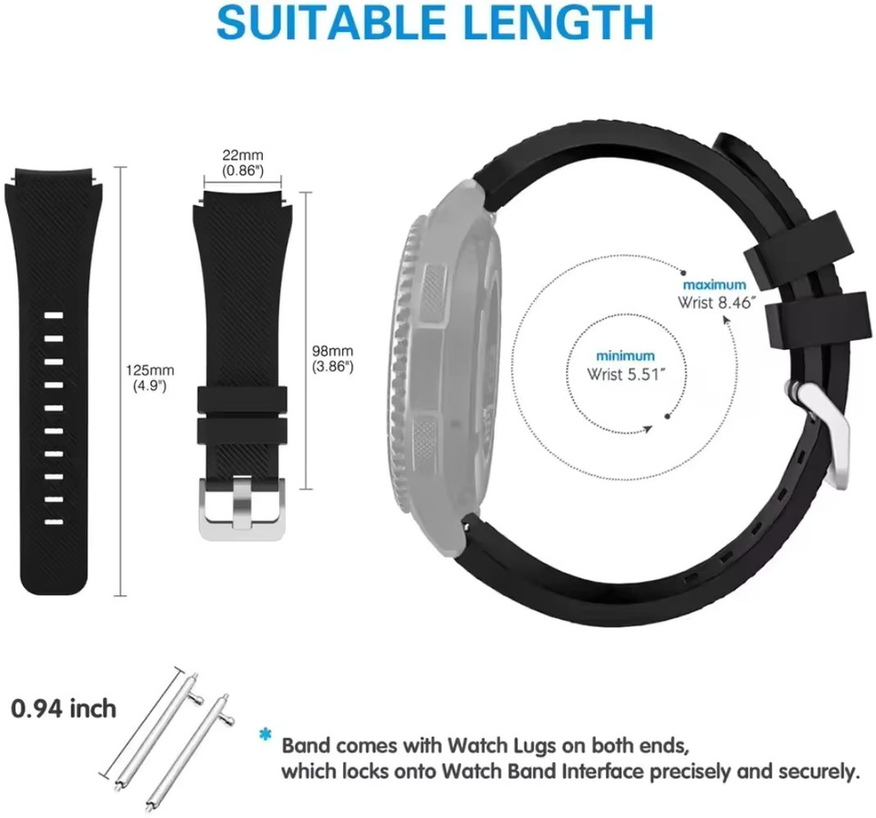 Huawei Uhrenarmband Silikon, 22 mm, Schwarz, Unisex - Bild 3