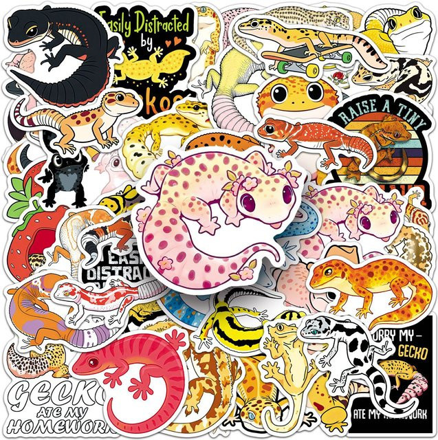 50 Stück Leoparden-Gecko-Aufkleber in Multicolour, niedliche Cartoon-Reptilien-Eidechsen, wasserfeste Aufkleber für Wasserflaschen, Laptops und Scrapbooking - Bild 1