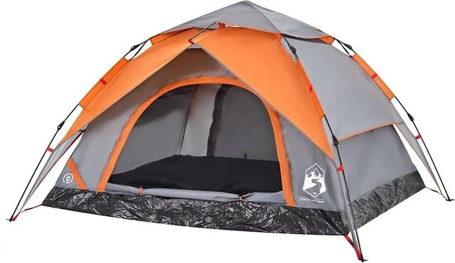 vidaXL Kuppel-Campingzelt für 4 Personen in Grau und Orange mit Quick Release System 4004183 - Bild 1