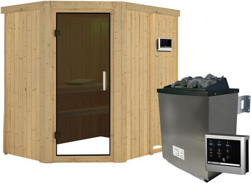 Karibu Sauna Vijandi in Beige mit 9 kW Saunaofen und externer Steuerung für 3 Personen, B/T/H: 196 x 198 x 151 cm - Bild 1