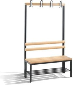 C+P Garderobenbank Basic mit Schuhrost und Haken in Schwarzgrau und Buche, H: 165,0 cm, B: 100,0 cm, T: 40,3 cm