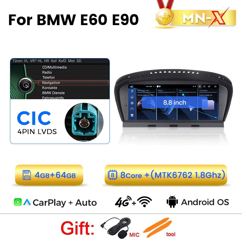 MEKEDE Android 15 Autoradio mit kabellosem CarPlay und Android Auto für BMW 3er und 5er Serie E60 E61 E63 E64 E90 E91 E92, Farbe: Schwarz, mit Bluetooth, WLAN, GPS und 4G LTE Navigation - Bild 7