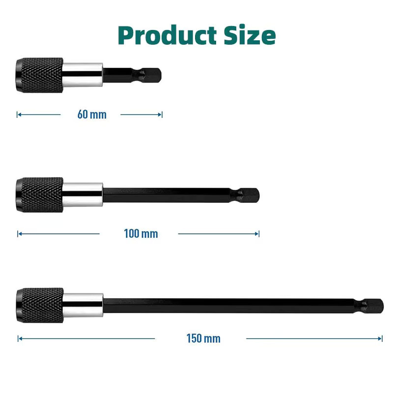 Magnetisches Quick Release Bit Set mit 1/4 Zoll Hex Schaft, Verlängerung und Adapter für Schrauben und Muttern, Schwarz - Bild 2