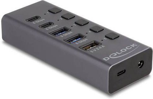 Delock USB-Hub 4 Port USB 3.2 Gen1 5 GBit/s mit USB-A und USB-C in Grau - Bild 1