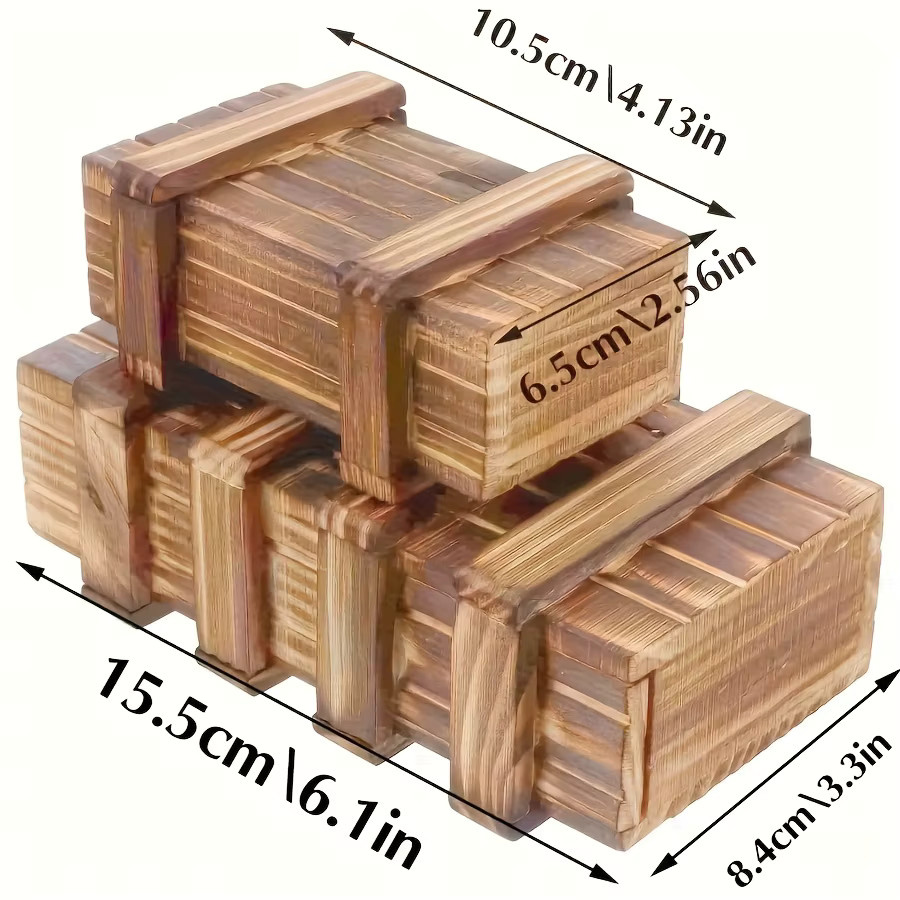 XYTLEZONE Vintage-Puzzleschachtel aus Holz, 3D-Rätsel, mit verstecktem Fach - Bild 2