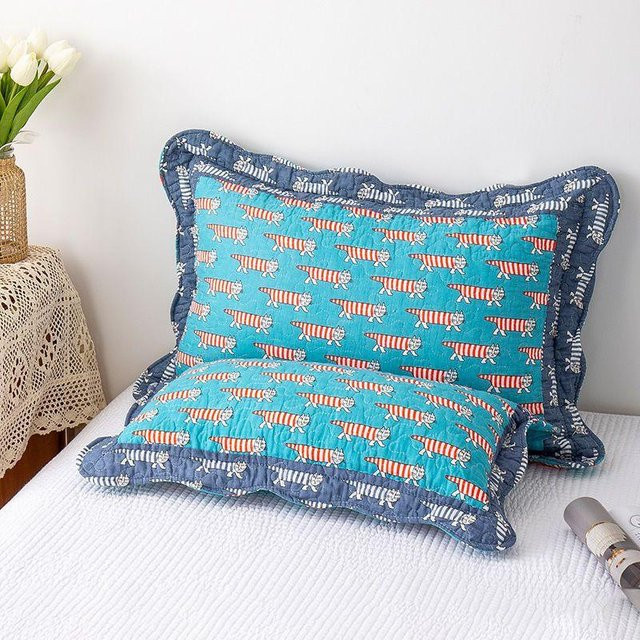 WTEMPO Kissenbezug Set aus Baumwolle im Landhausstil mit Cartoon-Tierprint, Blau, B/H: 60 x 40 cm, 2 Stück - Bild 1