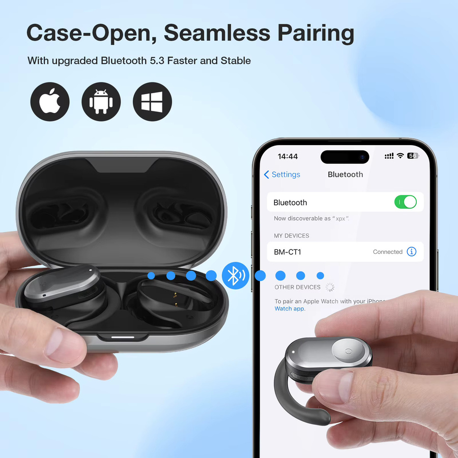 BlitzMax BM-CT1 Open-Ear-Kopfhörer mit Bluetooth 5.3, 16,2 mm Treibern, Bass-Boost, 50h Akkulaufzeit und ENC HD-Anrufen für dein Smartphone - Bild 4