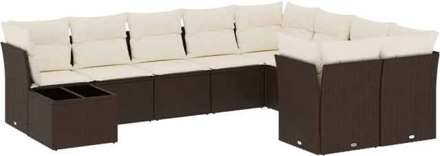 vidaXL 10-tlg. Garten-Sofagarnitur aus Poly-Rattan in Braun mit Ecksofa, Gartentisch und Kissen mit Stauraum - Bild 1