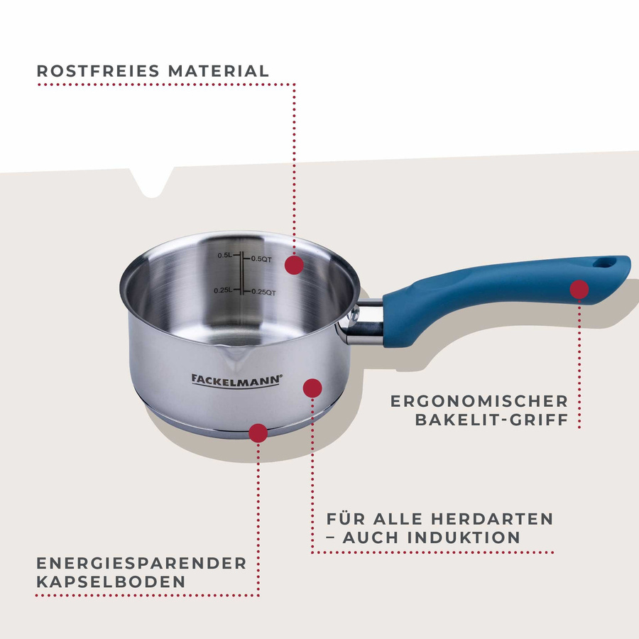 Fackelmann Stielkasserolle Essential aus Edelstahl, Blau, Durchmesser: 12 cm - Bild 3