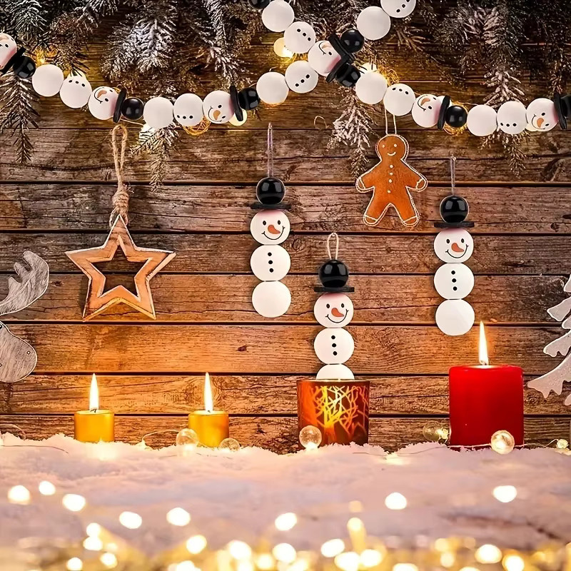 Weihnachts-Schneemann-Holzperlen-DIY-Bastelset, 50-teiliges Set - Bild 2