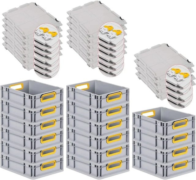 PROREGAL Spar Set 16x Eurobox Nextgen Color mit Scharnierdeckel und Schiebeschnappverschlüssen, Farbe: Gelb, H x B x T: 12 x 30 x 40 cm - Bild 1