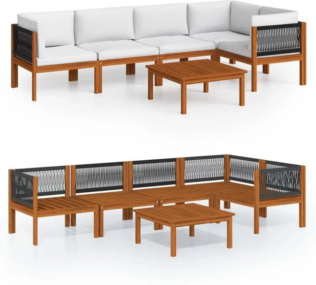vidaXL 6-teiliges Garten-Lounge-Set aus massivem Akazienholz in U-Form mit Kissen, Farbe: Creme/Beige/Weiß - Bild 1