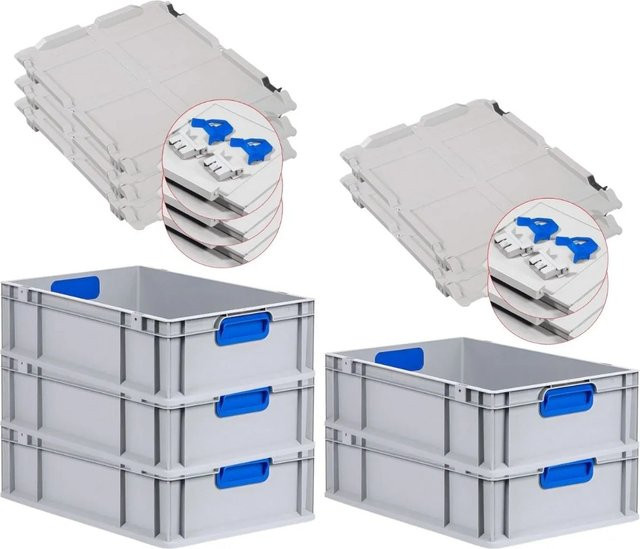 PROREGAL Spar Set 5x Eurobox Nextgen Color mit Scharnierdeckel und Schiebeschnappverschlüssen in Blau, H x B x T: 17 x 40 x 60 cm - Bild 1