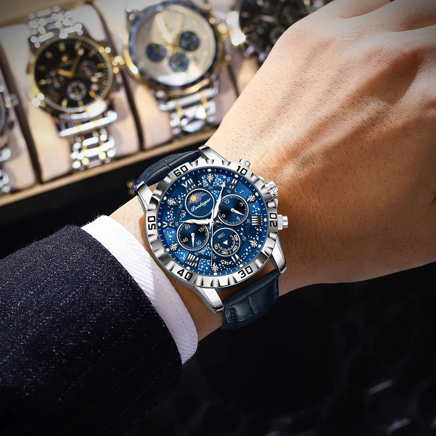 POEDAGAR Armbanduhr Chronograph, Quarz, Leder, Herren - Bild 5
