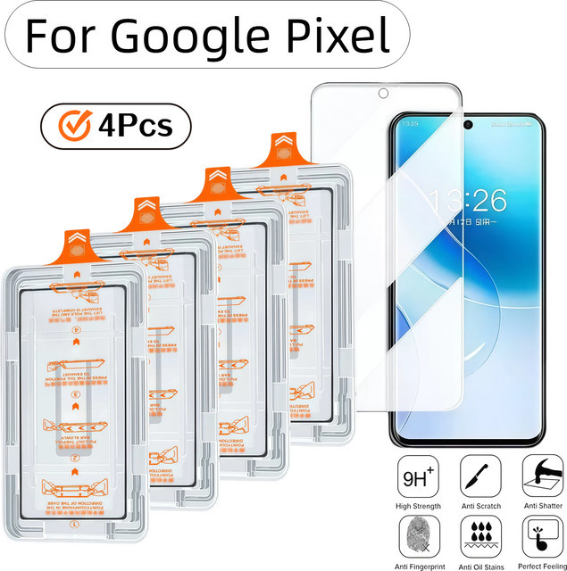 4 Stück Google Pixel Displayschutzfolie aus gehärtetem Glas, transparent, HD, Anti-Fingerabdruck, für Pixel 10 9 8 7A 6 5G 10A 9a proXL - Bild 1